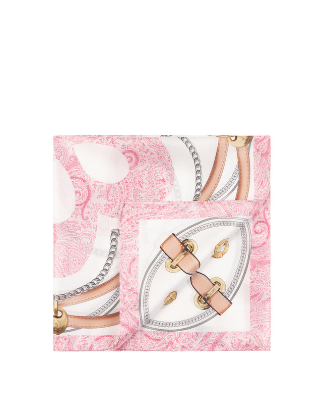 Foulard In Seta Con Stampa Cinghie E Staffe Beige Photo 1