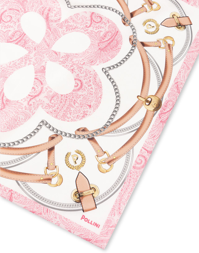 Foulard In Seta Con Stampa Cinghie E Staffe Beige Photo 3