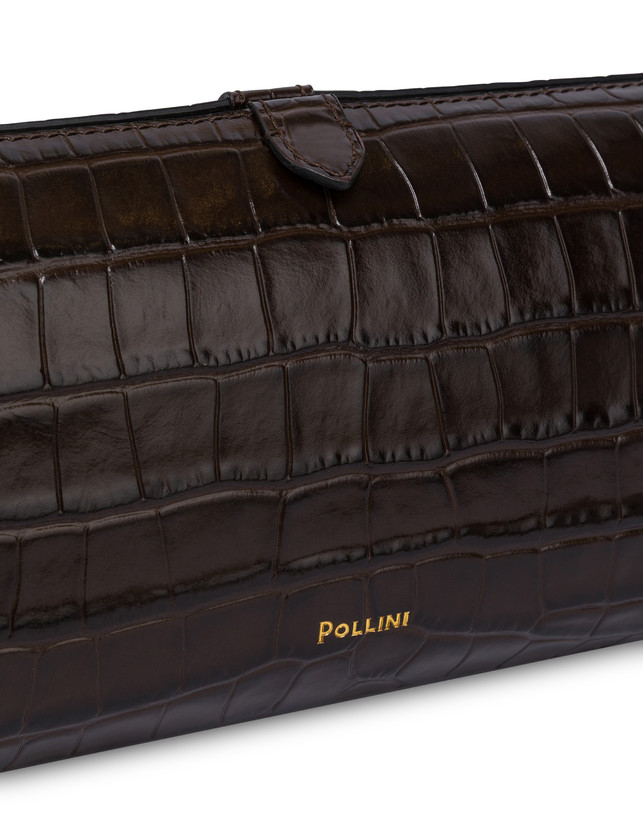 Shell clutch bag in crocodile print calfskin Photo 4