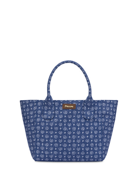 Borsa Tote Heritage Jacquard Small Blu/marrone