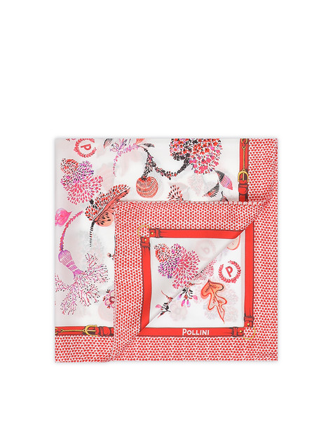 Foulard In Seta Con Stampa Botanica Rosso