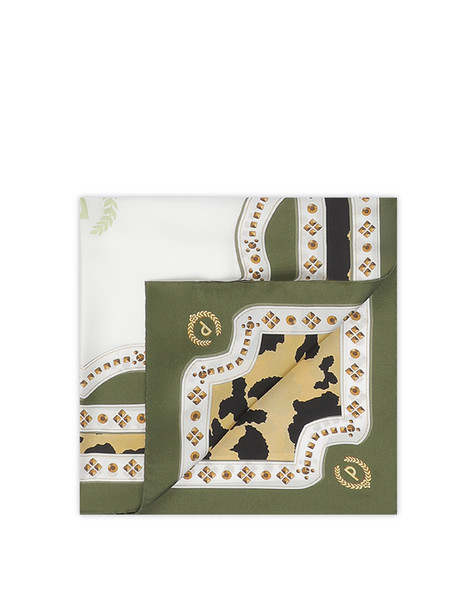 Silk Foulard With Leopard Print And Studs Green