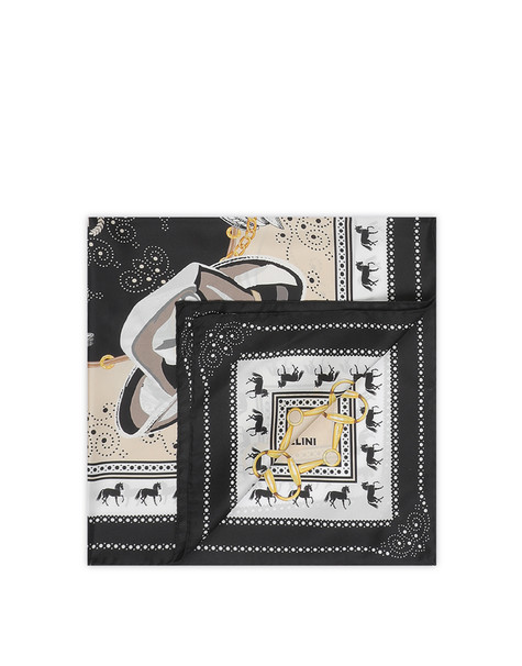 Silk Foulard With Cowboy Print And Broguering Black