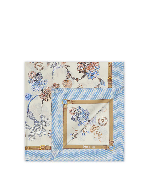 Silk Scarf With Botanical Print Light Blue