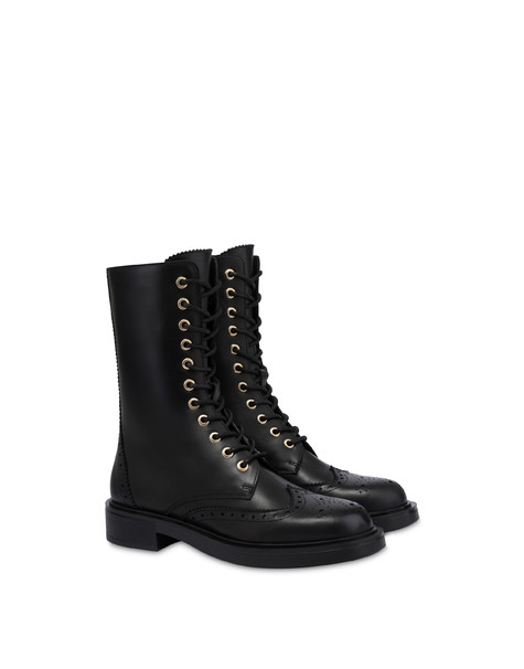 Cambridge Combat Boot In Calfskin Black
