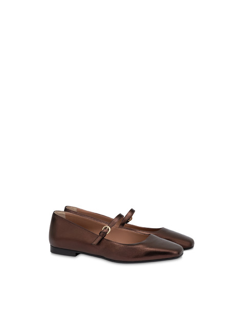 Ballerina Flat Nina In Nappa Laminata T.moro