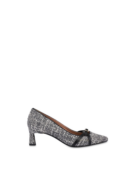 Decolleté Double U In Tweed E Vitello Bianco-fog/nero