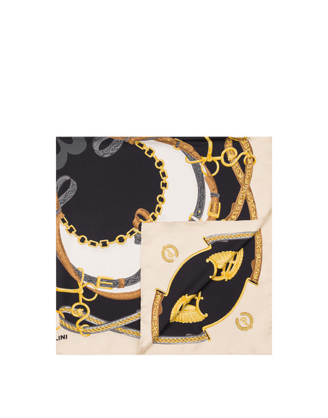 Seidenschal Mit Riemen- Und Steigbügel-print Beige