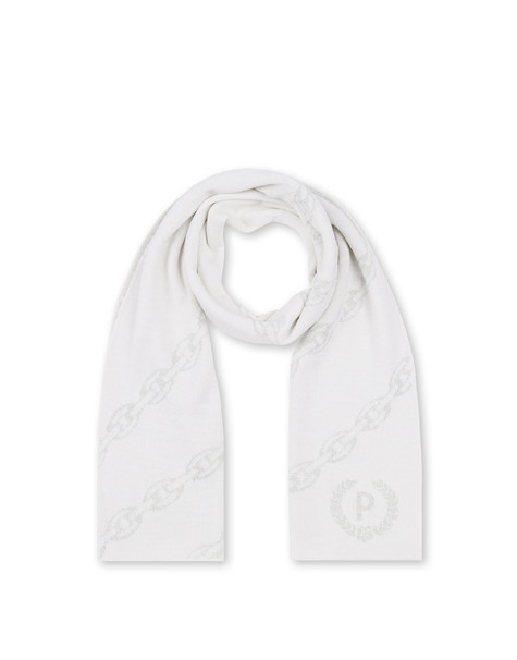 Schal Aus Wollmischung Mit Kettendruck Weiss