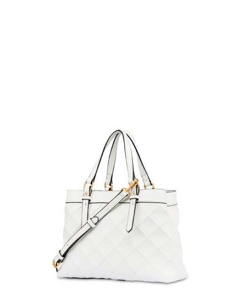 Small Double Handle Drop Bag In Matelassé (quilted) Faux Leather Ivory/ivory