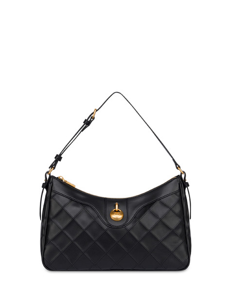 Small Matelassé (quilted) Drop Shoulder Bag In Faux Leather Black/black