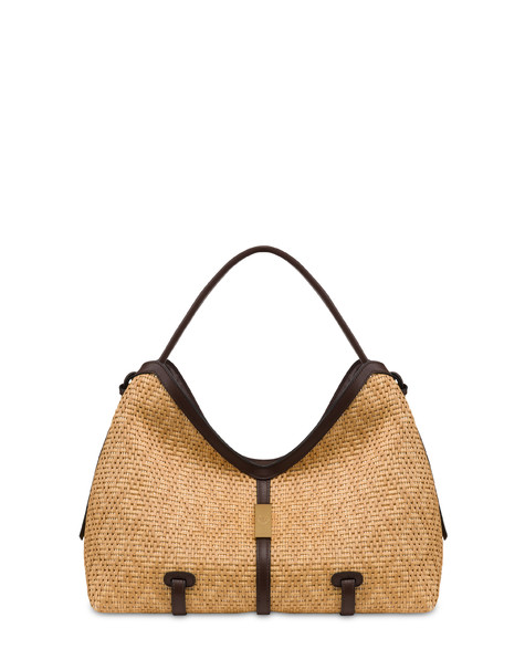 Shoulder Bag “essence” In Raffia. Camel/dark Brown