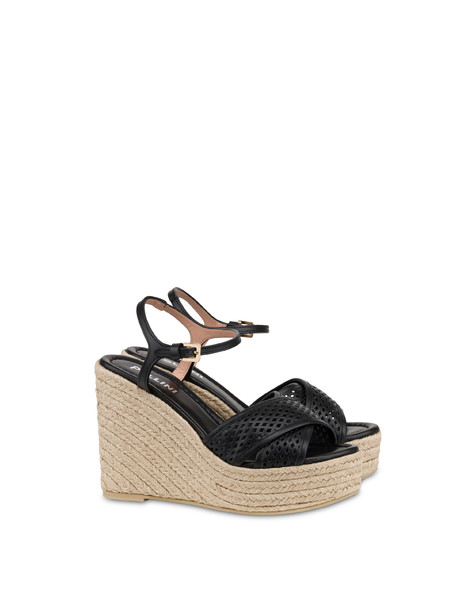 Sandalo Wedge Glam In Vitello Nero