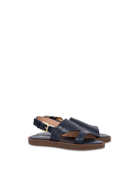 Sandalo Flat Como In Capra Stampa Cocco Blue