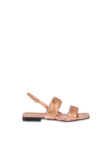 Sandalo Flat Dama In Nappa Laminata Nude