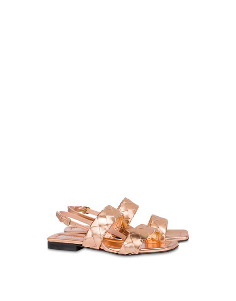 Sandalo Flat Dama In Nappa Laminata Nude