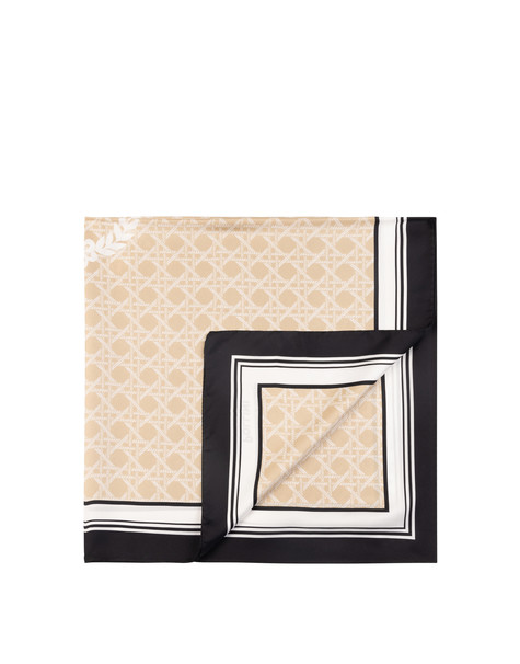 Foulard In Seta Con Stampa Geometrica E Logo Centrale Beige