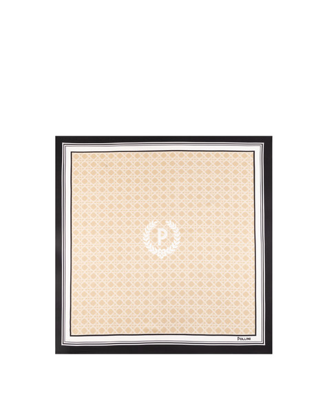 Foulard In Seta Con Stampa Geometrica E Logo Centrale Beige
