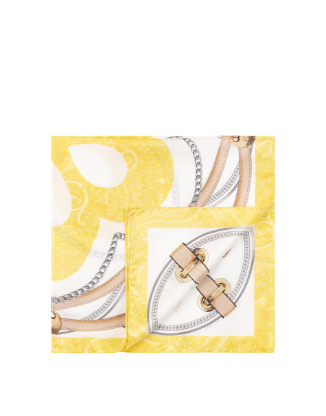 Foulard In Seta Con Stampa Cinghie E Staffe Beige Giallo