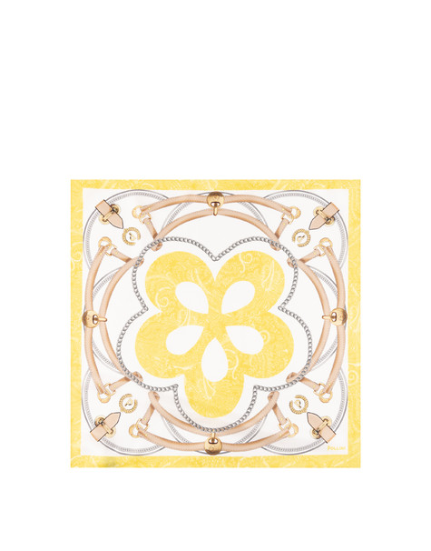 Foulard In Seta Con Stampa Cinghie E Staffe Beige Giallo