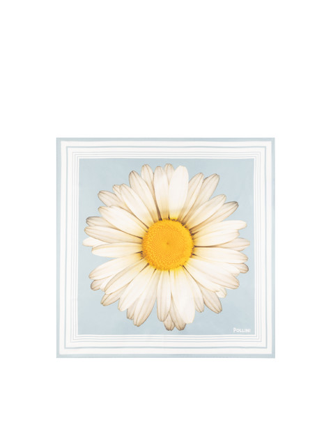 Foulard In Seta Con Stampa Margherita Over Azzurro