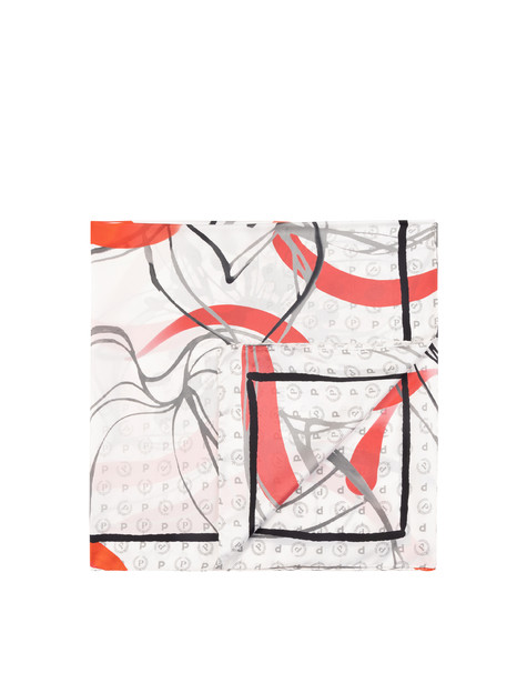 Foulard In Seta Con Stampa Floreale Astratta Geometrica Rosso