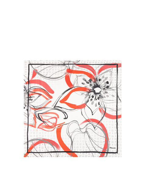 Foulard In Seta Con Stampa Floreale Astratta Geometrica Rosso