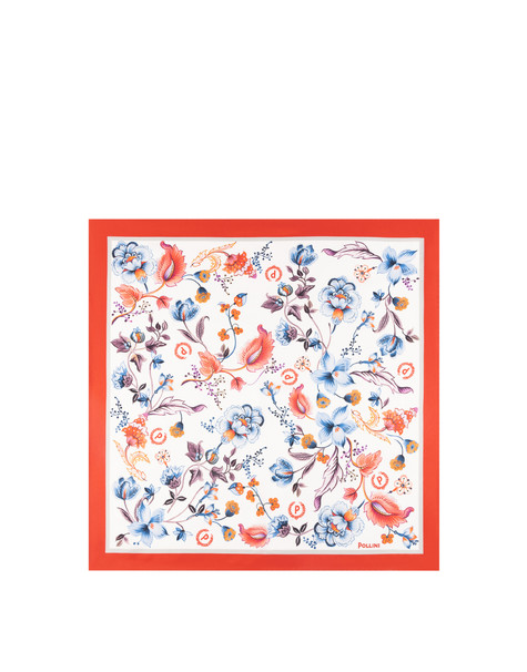 Foulard In Seta Con Stampa Floreale Su Fondo Bianco Rosso