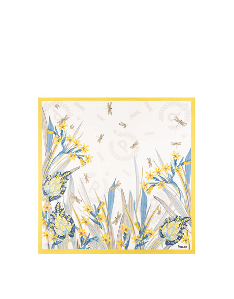 Foulard In Seta Con Stampa Floreale Giallo