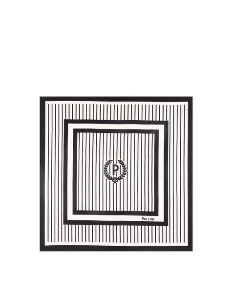 Foulard In Seta Con Stampa Quadri Su Fondo A Righe Verticali Nero