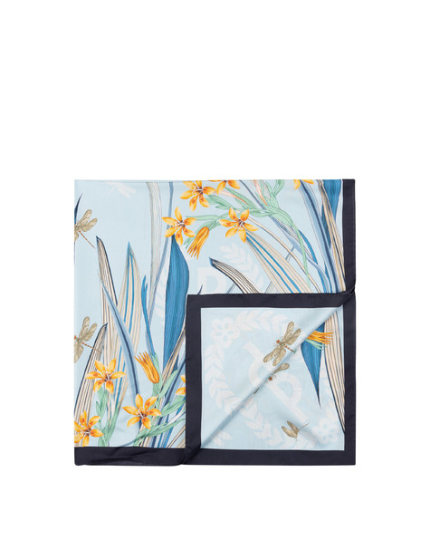 Foulard In Seta Con Stampa Floreale Blu
