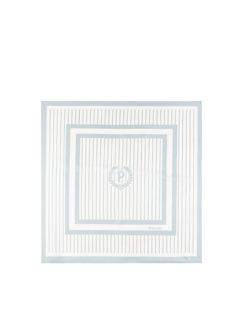 Foulard In Seta Con Stampa Quadri Su Fondo A Righe Verticali Azzurro