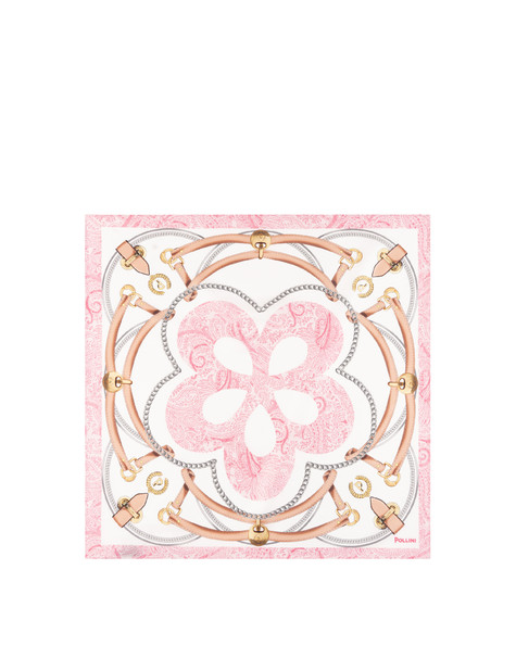 Foulard In Seta Con Stampa Cinghie E Staffe Beige Rosa