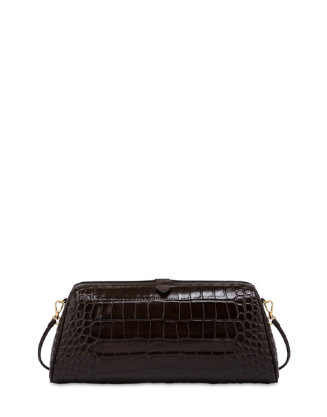 Shell Clutch Bag In Crocodile Print Calfskin Dark Brown/dark Brown