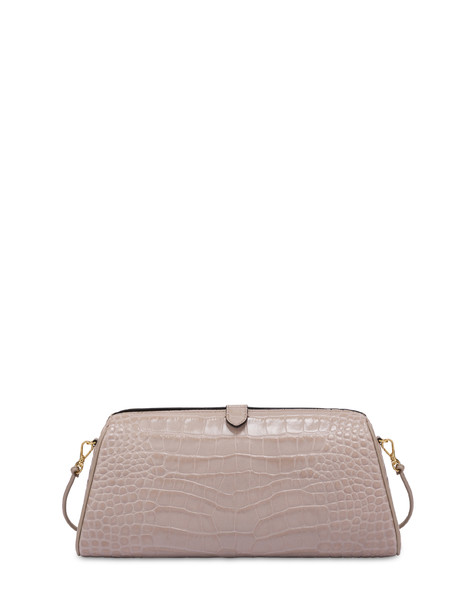 Shell Clutch Bag In Crocodile Print Calfskin Nude/nude