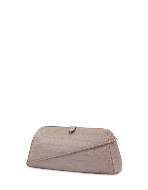 Shell Clutch Bag In Crocodile Print Calfskin Nude/nude