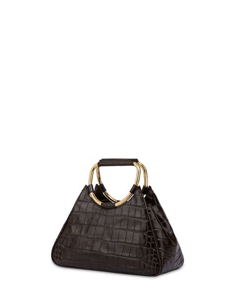 Armour Handbag In Crocodile Print Calfskin Dark Brown