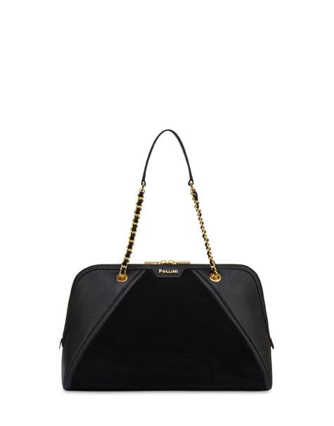 Borsa A Spalla Frame In Mini Grained Pu E Fabric Suede Nero/nero
