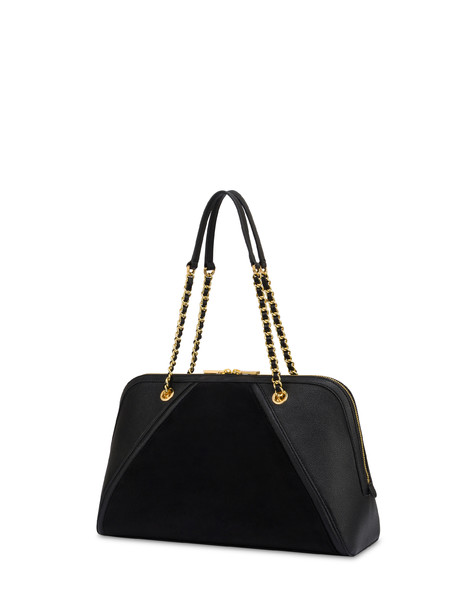 Borsa A Spalla Frame In Mini Grained Pu E Fabric Suede Nero/nero