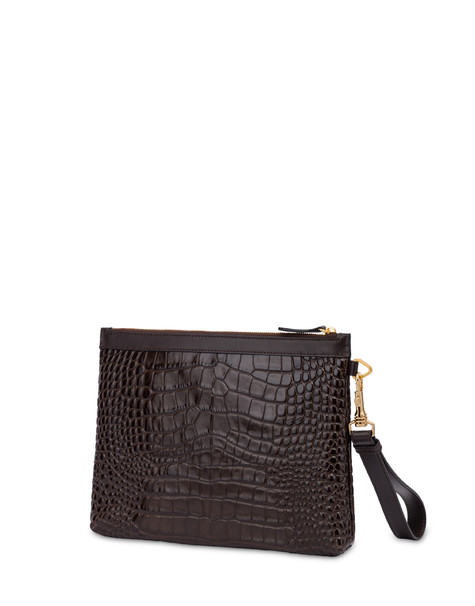 Clutch Bag In Crocodile Print Calfskin Dark Brown/dark Brown