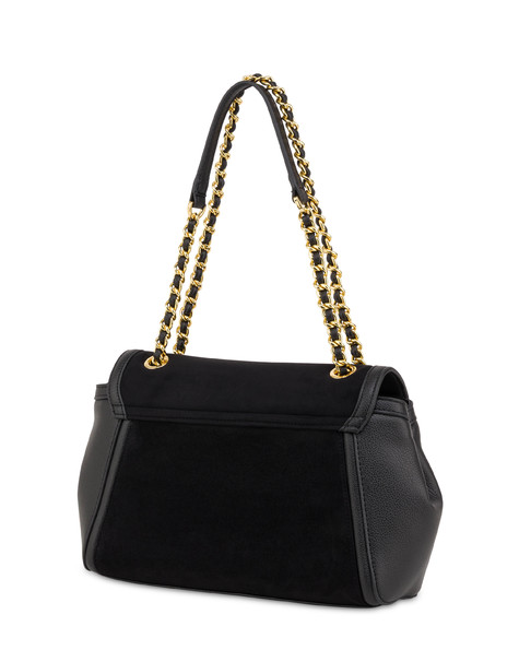 Borsa A Spalla In Mini Grained Pu E Fabric Suede Nero/nero
