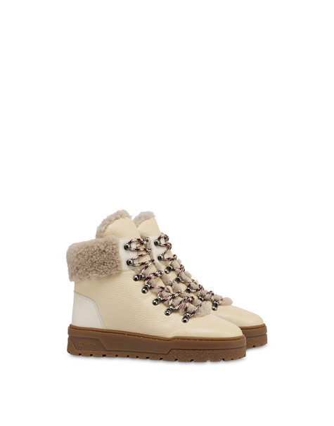 Ice Cracker Boot Made Of Tumbled Calfskin, Rubber, And Sheepskin Butter/butter/stone