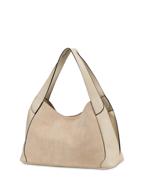 Sabrina Medium Hobo Bag In Faux Suede Ecru/ecru